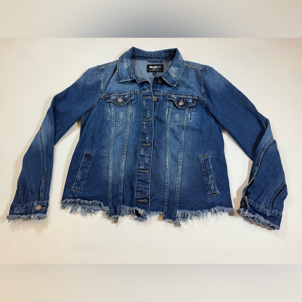 WILLIAM RAST Frayed Denim Trucker Jacket size women’s large (bin T) - Picture 11 of 11